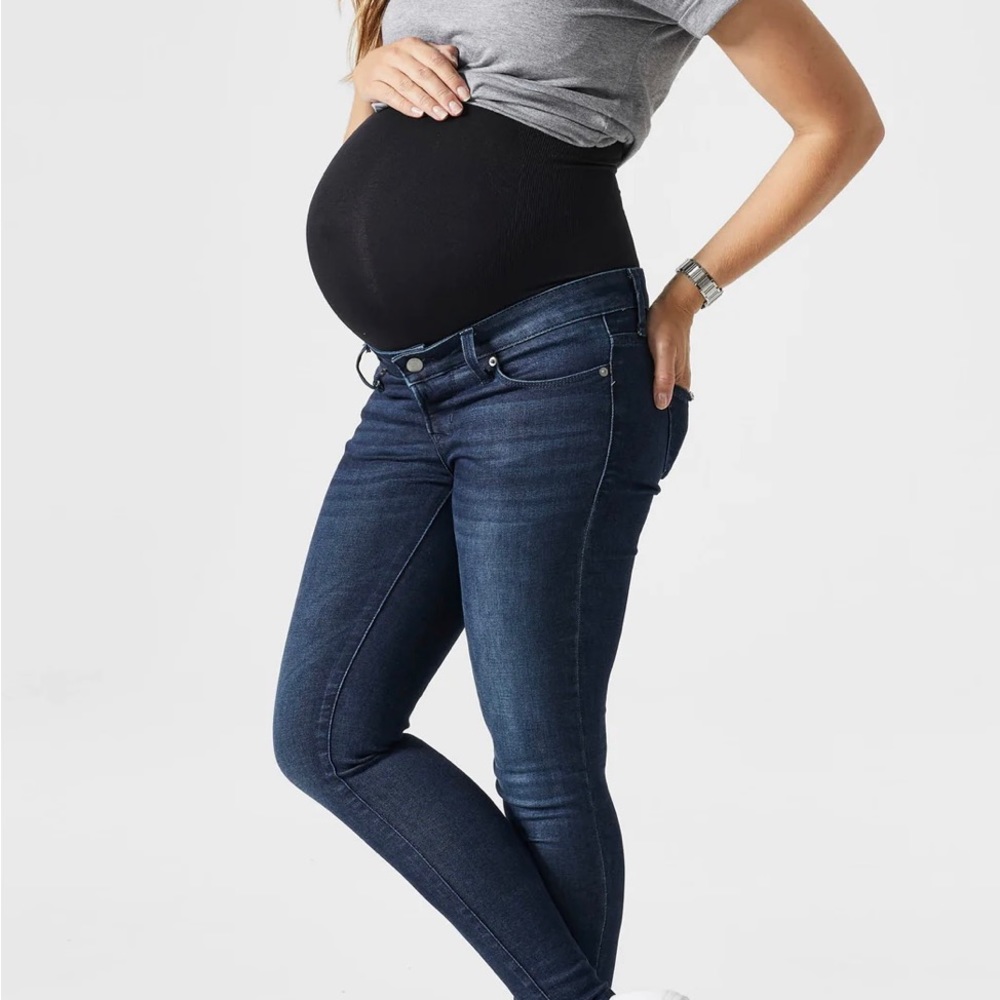 Blanqi Maternity Jeans Belly Support Skinny Medium Clean Wash Sz 10 Belly Band